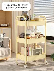 1 Pc Functional Mobile Trolley With Strong Load-Bearing Capacity, Rust-Proof And Durable. Equipped With Display Shelves And Casters, It Is Easy To Assemble And Suitable For Kitchens, Bathrooms, Living Rooms, And Study Rooms. - Multicolor - View 9