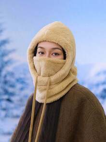 1 buah Masker Wajah Fleece Hangat Musim Dingin - Desain Tali Serut Elastis, Ringan & Hangat, Cocok Untuk Bersepeda, Ski, Dan Aktivitas Luar Ruangan Lainnya, Pelindung Telinga Tahan Angin dengan Tudung Warna Polos, Tersedia Berbagai Warna, Aksesori Penting Musim Gugur/Musim Dingin - MultiWarna - View 15