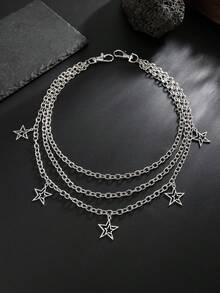 ROMWE Goth 1件裝星星造型流蘇腰鍊 多層金屬合金身體鍊 女款飾品 適合日常、音樂節、派對 - 銀色-星星流蘇 - 查看 3