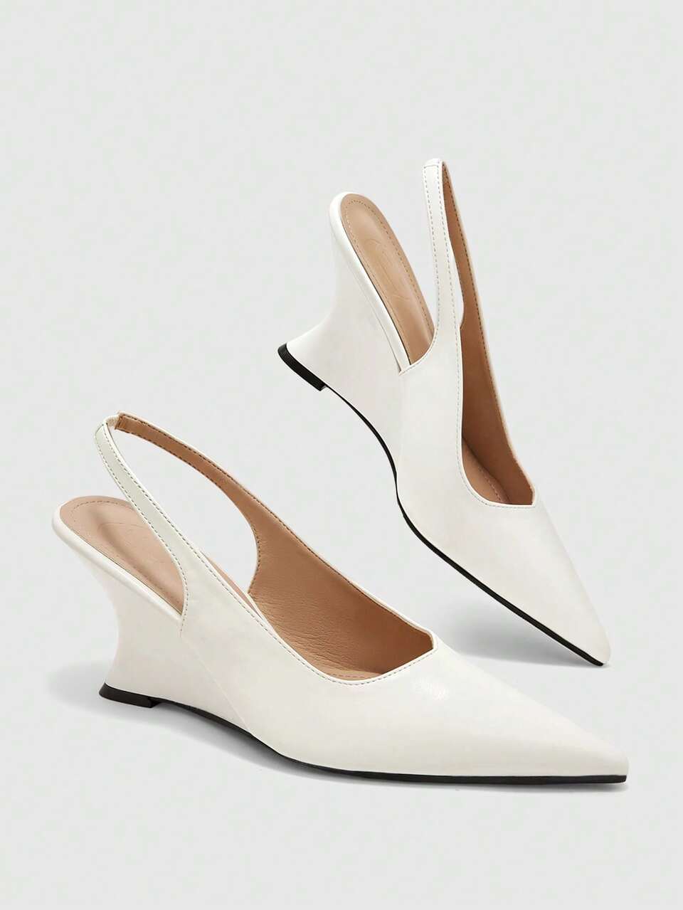 CUCCOO BIZCHIC Gentle Beige Pointed Wedge Heel Slingback Shoes Women, Commuting Is Not Tired, Foot Closed Toe High Heels