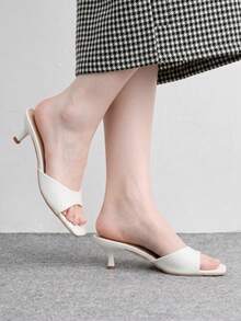 CUCCOO BIZCHIC Women Shoes Spring And Summer New Beige One-Piece Open-Toed Women's High-Heeled Sandals Slippers Simple, Fashionable And Comfortable Versatile Commute - PU white - View 3