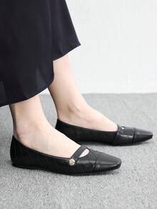 CUCCOO BIZCHIC 女款小方頭平底黑色低鞋幫女鞋，輕便舒適通勤瑪麗珍鞋，適合搭配裙裝 - 黑色1# - 查看 5
