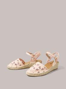 Styleloop Ladies Wedge Heel Round Toe Embroidered Mesh Flower Casual Beach Vacation Style Shoes Sandals - Pink - View 9