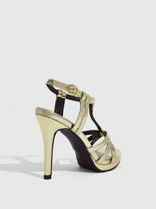 CUCCOO SZL Women's Fashion Gold Waterproof Table Round Toe Thin Heel High Heel Sandals - Gold - View 3