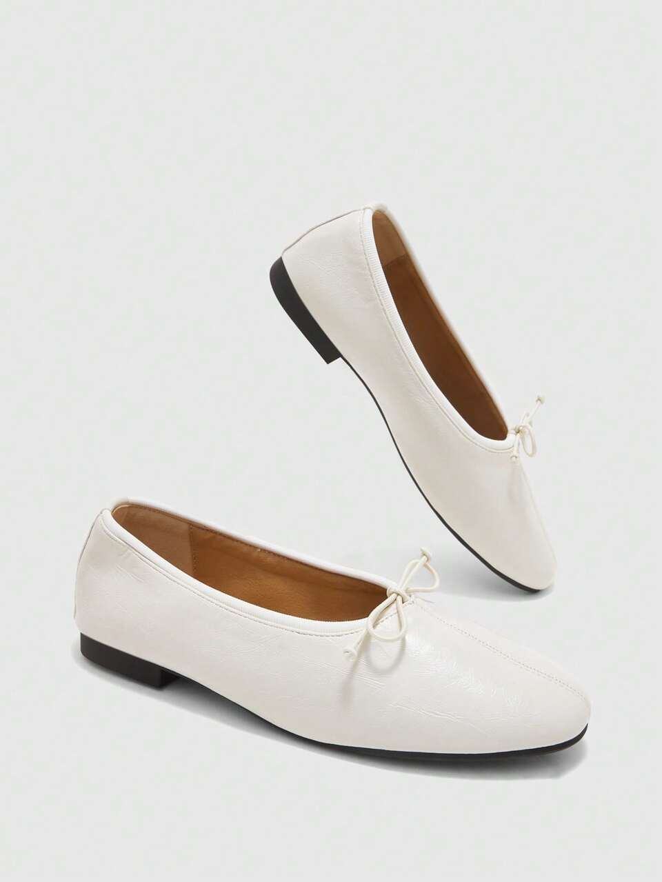 CUCCOO BIZCHIC Gentle Style White Round Toe Flat Bottom Low Vamp Shoes, Bow Slip-On Slouchy Ballet Shoes Are Not Tired Of Commuting Women's Shoes Fall Shoes