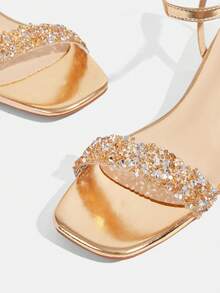 CUCCOO TILAWA Women's Fashion Crystal Glass Rhinestone Decorated High Heel Sandals For Outdoor Events And Parties, Spring Shoes, Spring Break Easter Prom Heels - Champagne gold - View 9