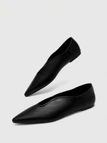 CUCCOO BIZCHIC Women's, Black V-Cut Pointed Flats, Workplace Commuter Dress, Work Shoes. - Black - View 10
