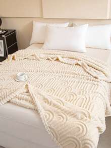 Cirelle Cream Throw Blanket For Couch, Ultra Soft Plush Jacquard Fleece Blanket With Geometric Arch Pattern, Lightweight Warm Cozy Blanket For Bed, Sofa, Living Room Decor - Beige - View 9