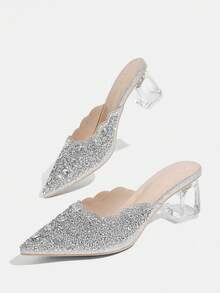CUCCOO TILAWA Women's Crystal And Glass Rhinestone Pointed Women's High-Heeled Shoes, Suitable For Going Out, Banquets, Parties And Other Activities - Silver - View 7