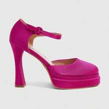 CUCCOO SZL Women's Fashion Platform Chunky Heel Square Toe Ankle Strap Sexy High Heel Pumps - Hot Pink - View 4