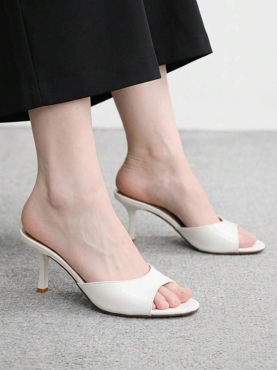 CUCCOO BIZCHIC 女款新款歐美極簡時尚法式圓頭優雅舒適一腳蹬高跟涼鞋,適合通勤與約會 - 白鏡 - 查看 1