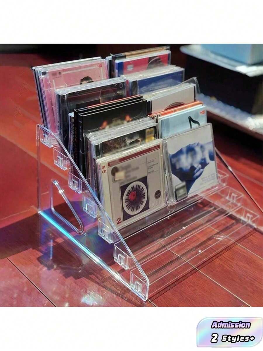 1pc Transparent CD/DVD Storage Rack, Multi-Layer CD/DVD Display Shelf, Media Storage Organizer, Desktop Decor - Multicolor - View 1