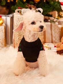 PETSIN 1pc Christmas Pet Cat Dog Universal Green Diamond Grid Elk Snowflake Cute Pattern Jacquard Knitted Elastic Comfortable Dog Christmas Sweater - Multicolor - View 7