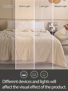 Cirelle Cream Throw Blanket For Couch, Ultra Soft Plush Jacquard Fleece Blanket With Geometric Arch Pattern, Lightweight Warm Cozy Blanket For Bed, Sofa, Living Room Decor - Beige - View 10