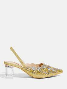 CUCCOO TILAWA Women's Crystal And Glass Rhinestone Pointed Golden High-Heeled Shoes, Suitable For Going Out, Banquets, Parties And Other Activities Fall Shoes - yellow gold - View 3
