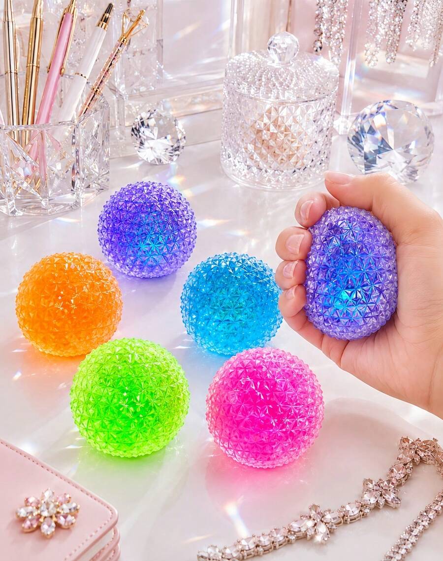 Hape 1pc Purple Diamond Texture Squishy Stress Relief Ball, 6cm Spiky Orb Squeeze Ball With TPR Shell, Maltose & Sequin Filling, Slow Rebound Hand Pressure Release Portable Desk Accessory - Multicolor - View 1