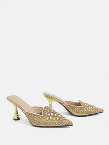 CUCCOO TILAWA Flower Rhinestone Elegant Sexy Pointed Women's High Heels - Exquisite And Stylish Design, With A Slip-On Design For Women With Stilettos - Gold - View 9