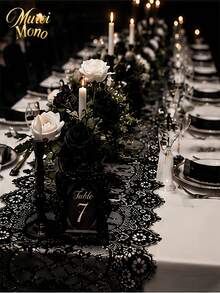 Muroi Mono 1pc 14*118 Inch Lace Table Runner, Embroidered Boho Wedding Table Runner, Vintage Country Lace Tablecloth Runner For Wedding Party Bridal Shower Decor - multicolor - View 5