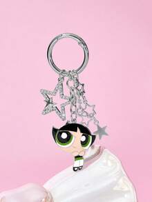 THE POWERPUFF GIRLS X SHEIN 五角星閃鑽金屬包包吊飾 女生風包包吊飾配件禮物 - 彩色 - 查看 1