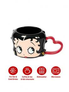 Betty Boop x SHEIN 1個 12.18oz/360ml 卡通造型陶瓷馬克杯，耐冷耐熱，可用於微波爐與洗碗機，適合盛裝水、牛奶、果汁、咖啡，時尚款 Miss Betty - 彩色 - 查看 3