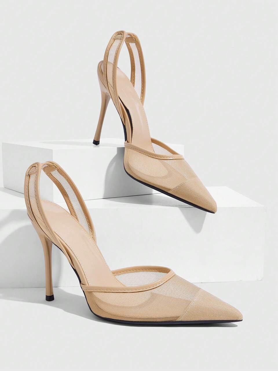 CUCCOO SZL Mesh Pointed Back Space Stiletto Shoes, Side Space Design, Workplace Commuting Dating Slim High Heels Fall Shoes
