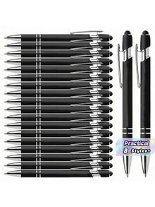 20 buah/Set Pulpen Ballpoint Aneka Warna dengan Stylus, Cocok untuk Layar Sentuh, Tinta Hitam Cepat Kering, Desain Bodi Pulpen Logam 2-in-1, Ujung Sedang (1.0mm), Menulis Halus, Dengan Klip - Ideal untuk Pelajar dan Penggunaan Kantor, Penting untuk Musim Kembali ke Sekolah - 20 buah - View 1