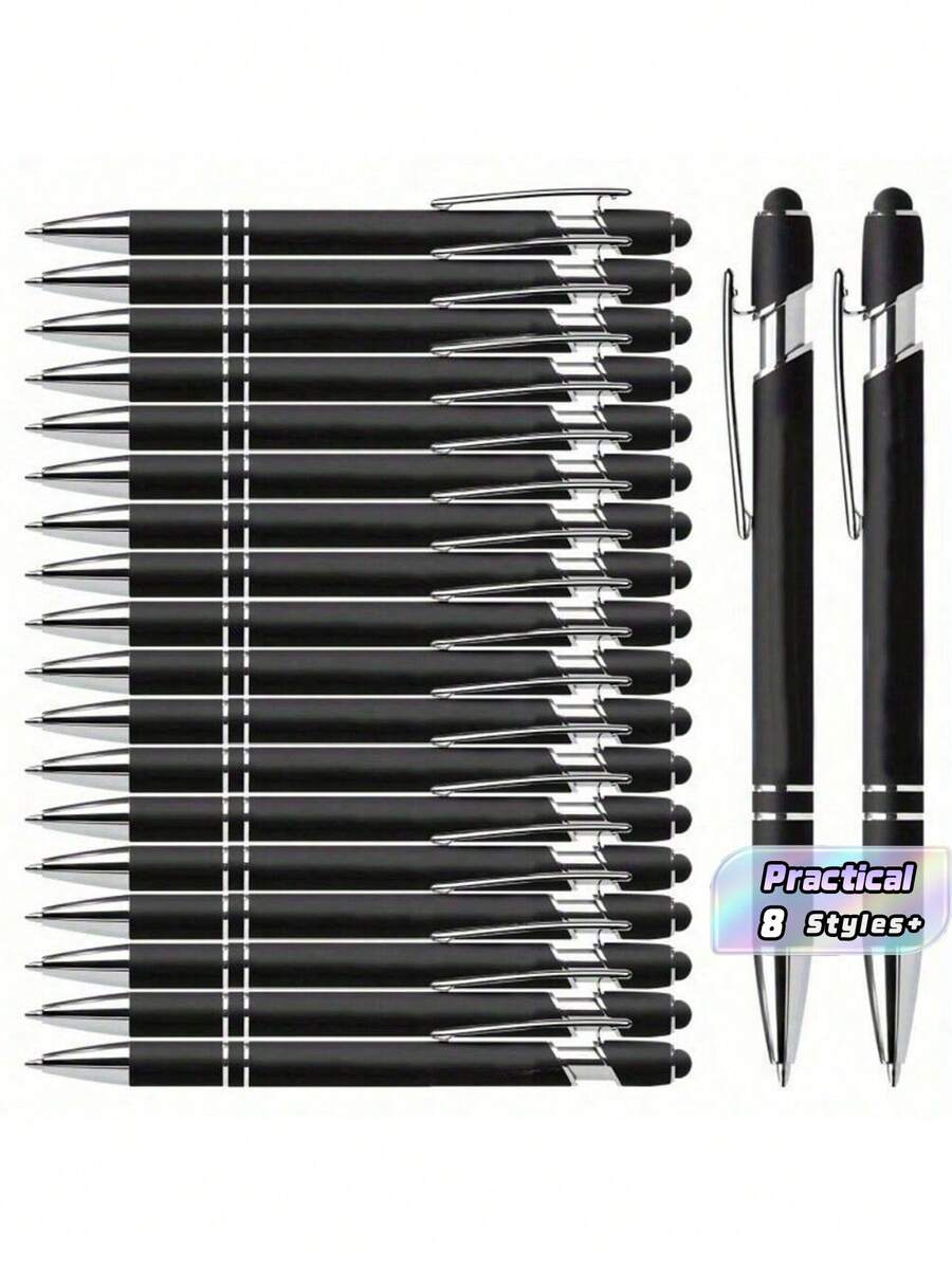 20 buah/Set Pulpen Ballpoint Aneka Warna dengan Stylus, Cocok untuk Layar Sentuh, Tinta Hitam Cepat Kering, Desain Bodi Pulpen Logam 2-in-1, Ujung Sedang (1.0mm), Menulis Halus, Dengan Klip - Ideal untuk Pelajar dan Penggunaan Kantor, Penting untuk Musim Kembali ke Sekolah - 20 buah - View 1