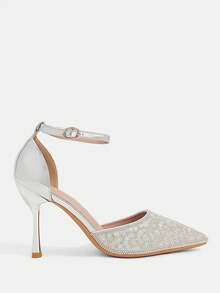 CUCCOO TILAWA Summer Ladies Elegant Luxury Rhinestone Hollow Sandals Shopping Party Commuter Office Fashion Pointed High Heels - Silver - View 3