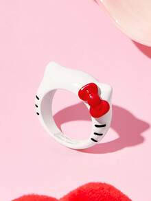 HELLO KITTY AND FRIENDS | SHEIN 時尚可愛白色滴油鋅合金戒指，禮物，節日 - 彩色 - 查看 6