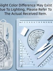 Juego de 8 piezas de compás y regla para dibujo de exámenes estudiantiles, kit de herramientas matemáticas de geometría multifuncional con compás, reglas, recambios de goma de borrar y caja de almacenamiento para útiles escolares - Multicolor - Ver 7