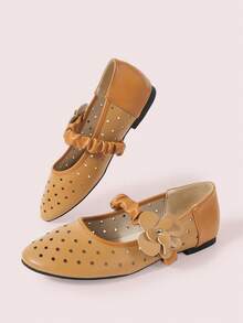 CUCCOO DOLLMOD Women's Shoes, Brown, Star Hollow Mary Jane Flats, Flower-Decorated Breathable Ballet Shoes, Daily Casual And Comfortable Women's Shoes - Brown - View 3