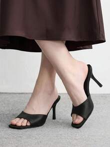 CUCCOO BIZCHIC 女款經典舒適百搭優雅度假休閒穆勒高跟涼鞋 - 黑2色丁 - 查看 6