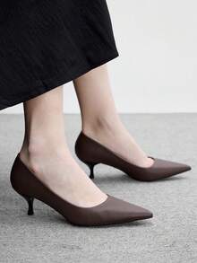 CUCCOO BIZCHIC 尖頭小貓跟女鞋 優雅休閒簡約舒適 職場通勤氣質時尚高跟鞋 - 深咖色. - 查看 5