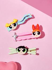 THE POWERPUFF GIRLS X SHEIN 3 buah Jepit Rambut Motif Kartun Lucu, Hadiah, Penjepit Rambut - MultiWarna - View 7