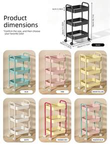 1 Pc Functional Mobile Trolley With Strong Load-Bearing Capacity, Rust-Proof And Durable. Equipped With Display Shelves And Casters, It Is Easy To Assemble And Suitable For Kitchens, Bathrooms, Living Rooms, And Study Rooms. - Multicolor - View 3