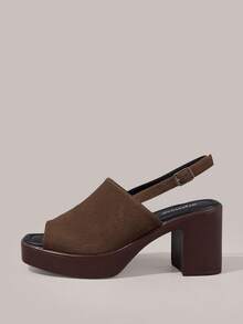 Styleloop Women's Shoes Summer Versatile Coffee-Colored Square Toe Without Grinding Feet Thick High-Heeled Sandals, Bohemian Vacation Style - Coffee Brown - View 9