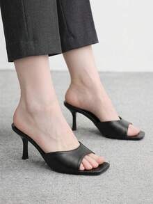 CUCCOO BIZCHIC Women's Black Square Toe Stiletto With Casual Versatile High-Heeled Sandals, Fashionable And Simple Versatile Commuting, Suitable For Daily Wear, Dating - Black 2 fine lines - View 4