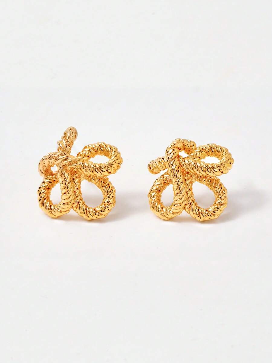 MOTF PREMIUM TWIST DESIGN STUD EARRINGS - Yellow Gold - View 1