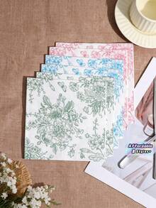20 Pcs/Set,Blue/Pink/Green, Retro Floral Printed Disposable Napkins. 13*13 Inch Double-Layer Plant Paper Napkins. Suitable For Birthday, Wedding, Tea Party, Hotel Decoration Napkins - Multicolor - View 1