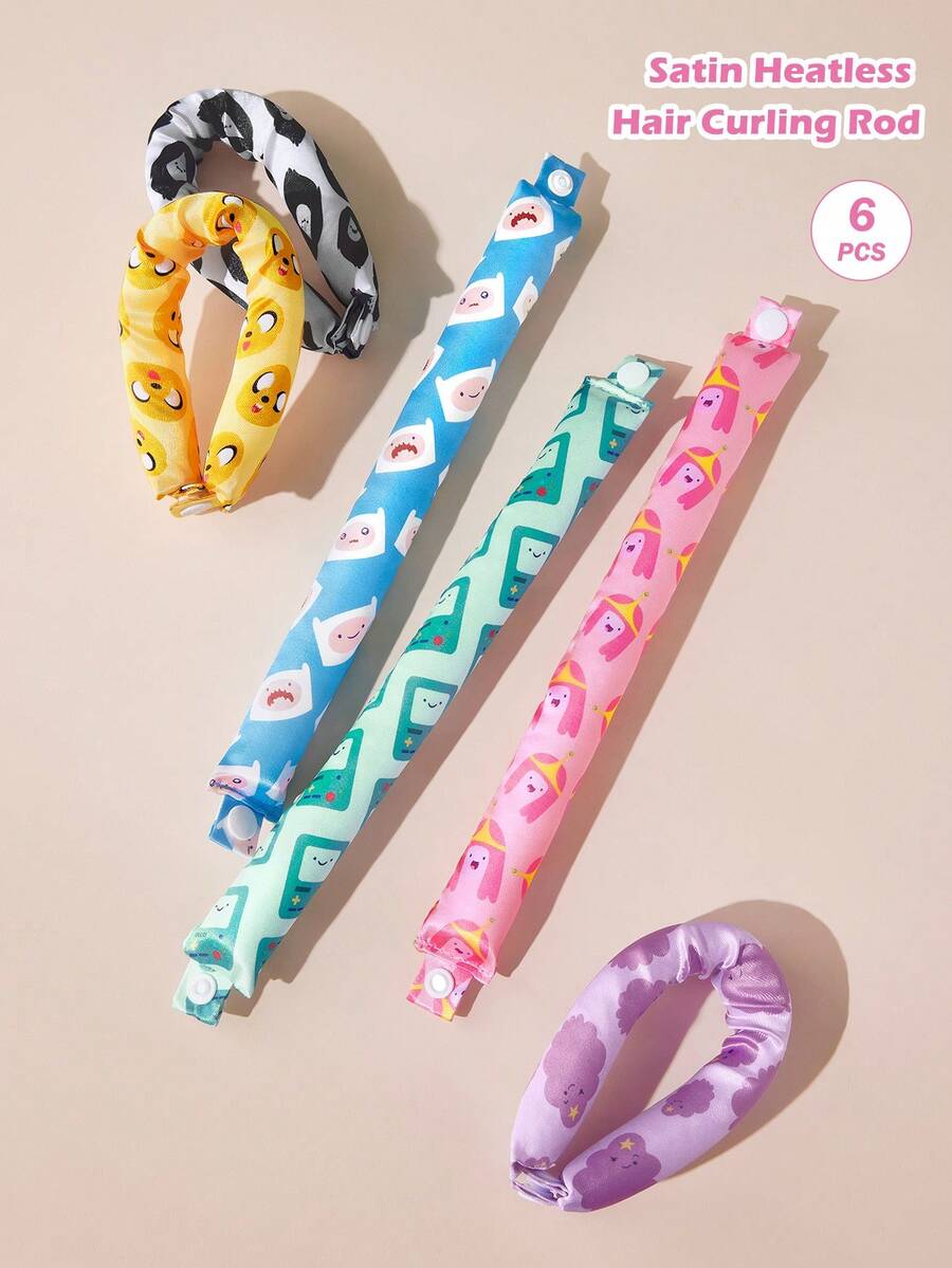 ADVENTURE TIME X SHEIN 6件組卡通印花免加熱捲髮工具套組 - 彩色 - 查看 1