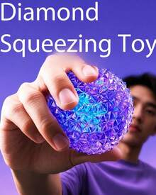 Hape 1pc Blue Diamond Texture Squishy Stress Relief Ball, 6cm Spiky Orb Squeeze Ball With TPR Shell, Maltose & Sequin Filling, Slow Rebound Hand Pressure Release Portable Desk Accessory - Multicolor - View 10
