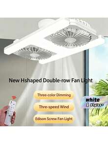 1pc 60W Dual‑Head 360°Rotatable Fan Light, Full‑Spectrum Eye‑Care E27 Universal Screw‑In LED Ceiling Fan Lamp, 3 Wind‑Speed Levels, 3‑Tone Dimmable Lighting, Timing Function, Remote‑Controlled Fan Ceiling Light For Bedroom Living Room Kitchen - one-size - View 1
