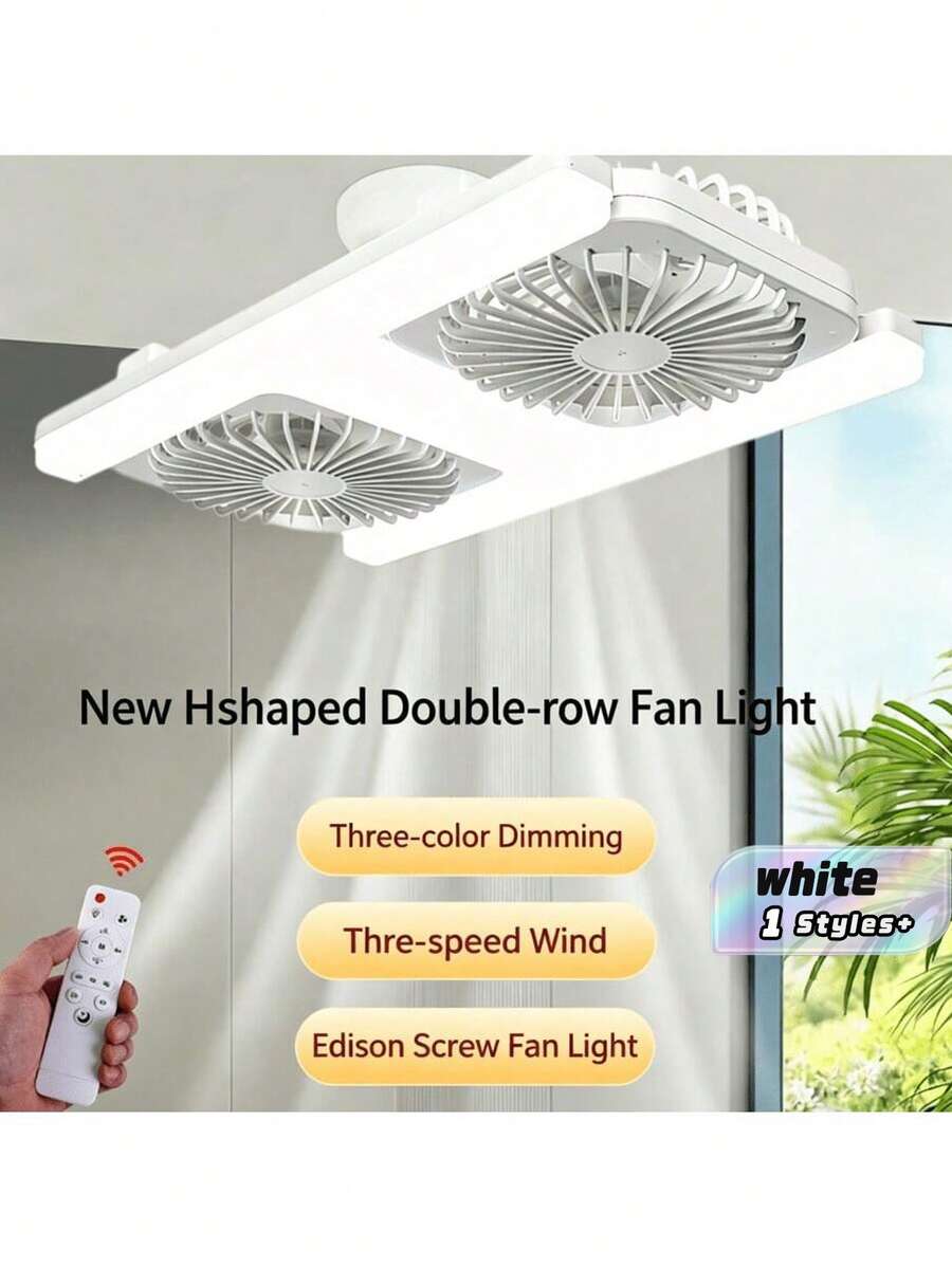 1pc 60W Dual‑Head 360°Rotatable Fan Light, Full‑Spectrum Eye‑Care E27 Universal Screw‑In LED Ceiling Fan Lamp, 3 Wind‑Speed Levels, 3‑Tone Dimmable Lighting, Timing Function, Remote‑Controlled Fan Ceiling Light For Bedroom Living Room Kitchen - one-size - View 1