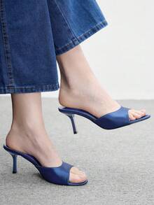 CUCCOO BIZCHIC 女款經典舒適百搭優雅度假休閒穆勒高跟涼鞋 - 藏藍1色丁 - 查看 1