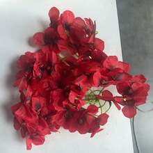 10入裝酒紅色人造絲繡球花含莖，紅色仿真花，春季婚禮桌花裝飾，DIY花束，室內外居家花瓶裝飾，新娘花束、腕花、派對與節日禮物 - 酒紅色 - 查看 4