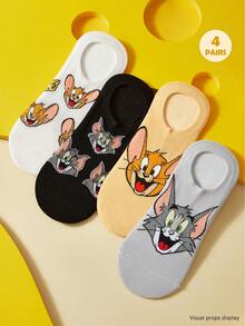 TOM & JERRY X SHEIN 趣味女款船襪 4雙裝 - 混色 - 查看 2