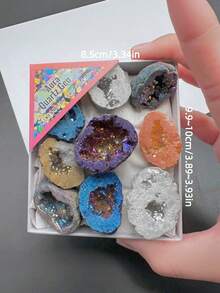 9 Pcs Natural Healing Crystal Raw Stone Box Set, Electroplated Colored Asymmetrical Agate Geodes & Crystal Clusters, Energy Mineral Specimens For Educational Display, Holiday Gift For Men & Women - Multicolor - View 10