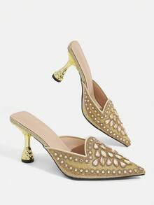 CUCCOO TILAWA Flower Rhinestone Elegant Sexy Pointed Women's High Heels - Exquisite And Stylish Design, With A Slip-On Design For Women With Stilettos - Gold - View 5