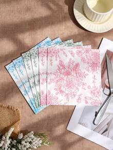 20 Pcs/Set,Blue/Pink/Green, Retro Floral Printed Disposable Napkins. 13*13 Inch Double-Layer Plant Paper Napkins. Suitable For Birthday, Wedding, Tea Party, Hotel Decoration Napkins - Multicolor - View 2