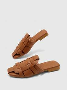 CUCCOO BIZCHIC Women's Shoes, Brown, Woven Upper, Thick Heel, Low Heel Sandals, Suitable For Commuting Office Wear - Brown - View 10